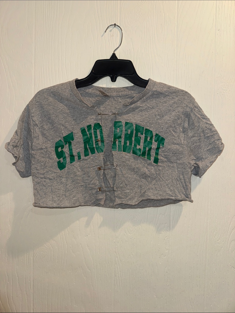 St. Norbert Grey Crop Tee with Green Print